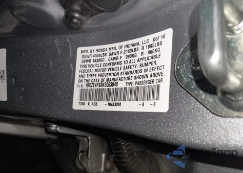 2019 Honda Insight Touring from USA, damaged, VIN 19XZE4F93KE003040